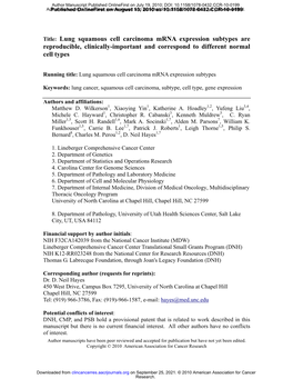 Title: Lung Squamous Cell Carcinoma Mrna Expression Subtypes Are Reproducible, Clinically-Important and Correspond to Different Normal Cell Types
