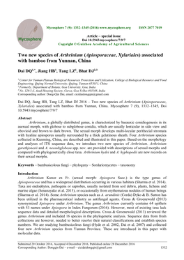 Two New Species of Arthrinium (Apiosporaceae, Xylariales) Associated with Bamboo from Yunnan, China