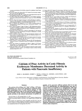 Calcium-Atpase Activity in Cystic Fibrosis Erythrocyte Membranes: Decreased Activity in Patients with Pancreatic Insufficiency