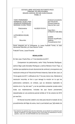 Estado Libre Asociado De Puerto Rico Tribunal De Apelaciones Región Judicial De San Juan-Caguas Panel Iii