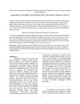 1 Design and Development of Stapled Transmembrane Peptides That