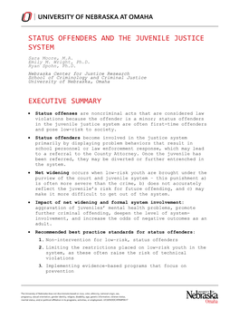 Status Offenders and the Juvenile Justice System Executive Summary