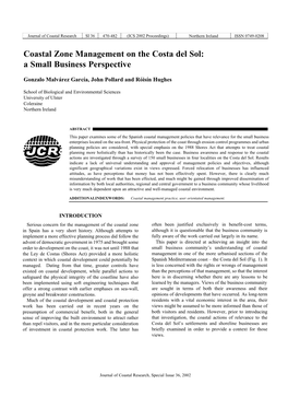 Coastal Zone Management on the Costa Del Sol: a Small Business Perspective