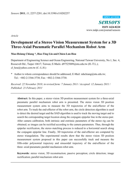 Development of a Stereo Vision Measurement System for a 3D Three-Axial Pneumatic Parallel Mechanism Robot Arm