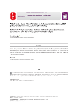 A Study on the Elytral Pattern Variations of Pachytodes Erraticus (Dalman, 1817) (Coleoptera: Cerambycidae, Lepturinae) from Turkey