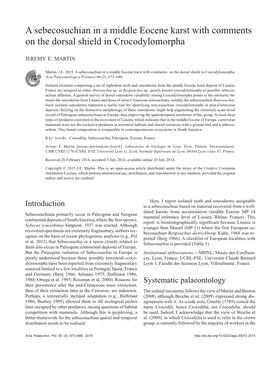 A Sebecosuchian in a Middle Eocene Karst with Comments on the Dorsal Shield in Crocodylomorpha