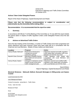 HCW/14/76 East Devon Highways and Traffic Orders Committee 23 October 2014