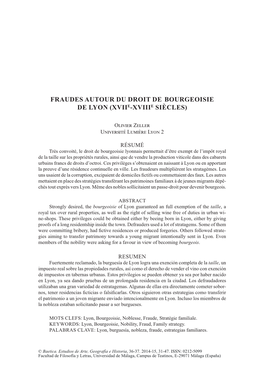 Fraudes Autour Du Droit De Bourgeoisie De Lyon (Xviie-Xviiie Siècles)