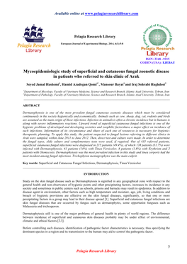 Mycoepidemiologic Study of Superficial and Cutaneous Fungal Zoonotic Disease in Patients Who Referred to Skin Clinic of Arak