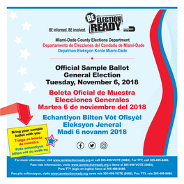 Official Sample Ballot General Election Tuesday, November 6, 2018 Echantiyon Bilten Vòt Ofisyèl Eleksyon Jeneral Madi 6 Novanm