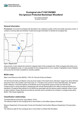 Ecological Site F116CY005MO Dry Igneous Protected Backslope Woodland