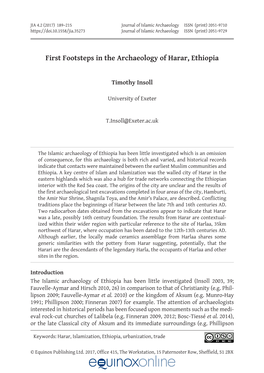First Footsteps in the Archaeology of Harar, Ethiopia