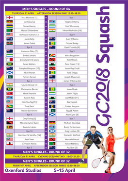 GC2018 Squash Schedule