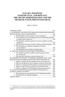 Nullify, Postpone, Suspend, Stay, and Replace: the Trump Administration and the Methane Waste Prevention Rule