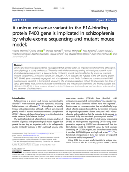 A Unique Missense Variant in the E1A-Binding Protein P400 Gene Is