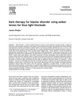 Dark Therapy for Bipolar Disorder Using Amber Lenses for Blue Light Blockade