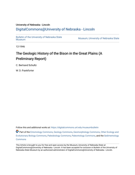 The Geologic History of the Bison in the Great Plains (A Preliminary Report)