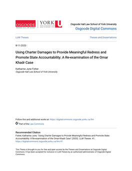 Using Charter Damages to Provide Meaningful Redress and Promote State Accountability: a Re-Examination of the Omar Khadr Case