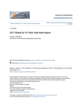 2017 Global Go to Think Tank Index Report