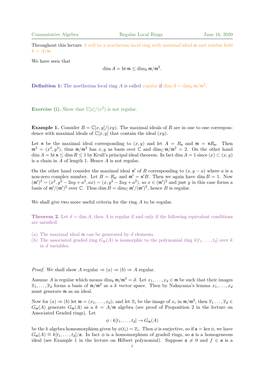 Commutative Algebra Regular Local Rings June 16, 2020 Throughout