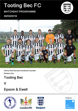 Tooting Bec FC MATCHDAY PROGRAMME 30/03/2019