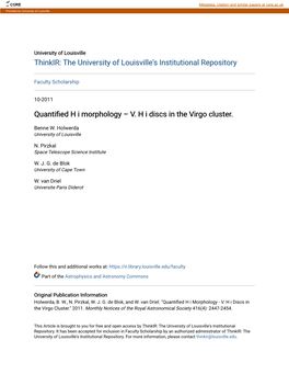 Quantified H I Morphology Â•Fi V. H I Discs in the Virgo Cluster