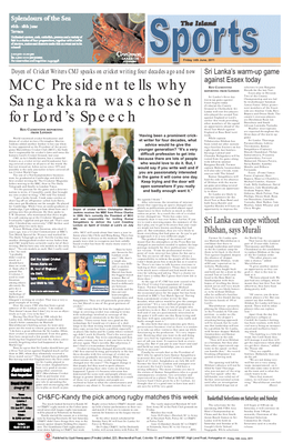 MCC President Tells Why Sangakkara Was Chosen for Lord's Speech