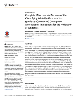 Complete Mitochondrial Genome of the Citrus Spiny