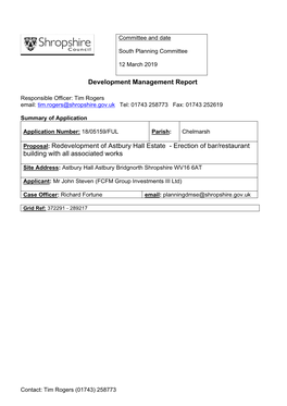 Redevelopment of Astbury Hall Estate - Erection of Bar/Restaurant Building with All Associated Works