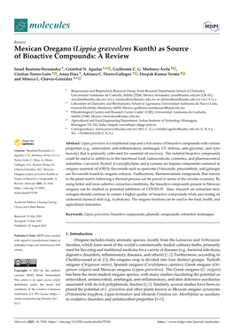 Mexican Oregano (Lippia Graveolens Kunth) As Source of Bioactive Compounds: a Review