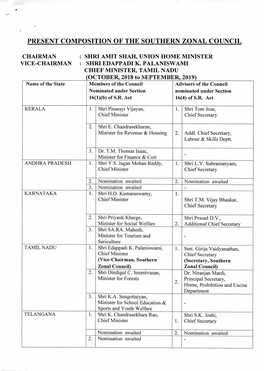 Present Composition of the Southern Zonal Council