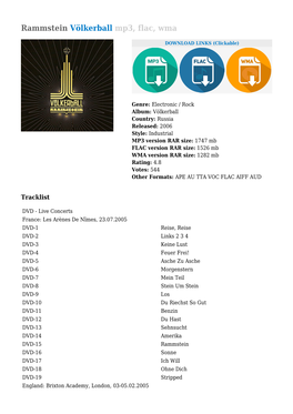 Rammstein Völkerball Mp3, Flac, Wma