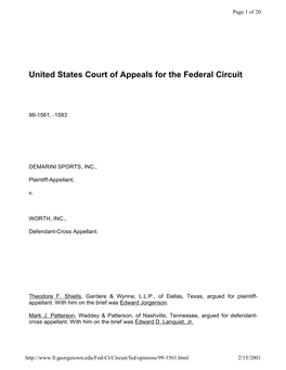 Federal Circuit Court Decisions / Demarini Sports V. Worth
