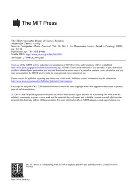 The Electroacoustic Music of Iannis Xenakis Author(S): James Harley Source: Computer Music Journal, Vol