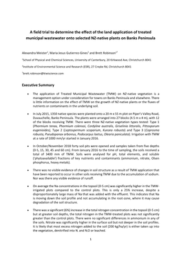 A Field Trial to Determine the Effect of the Land Application of Treated Municipal Wastewater Onto Selected NZ-Native Plants on Banks Peninsula