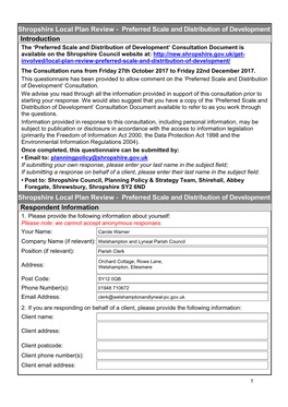 Shropshire Local Plan Review - Preferred Scale and Distribution of Development Respondent Information 1