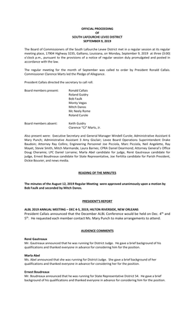 Official Proceeding of South Lafourche Levee District September 9, 2019