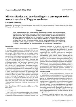 A Case Report and a Narrative Review of Capgras Syndrome