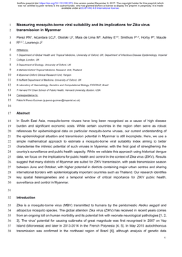 Measuring Mosquito-Borne Viral Suitability and Its Implications for Zika Virus 2 Transmission in Myanmar