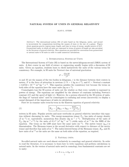 Natural System of Units in General Relativity