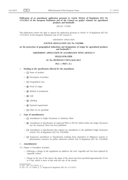 Publication of an Amendment Application Pursuant To