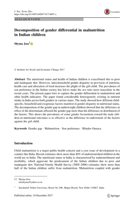 Decomposition of Gender Differential in Malnutrition in Indian Children