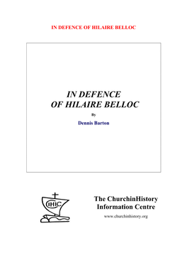 In Defence of Hilaire Belloc