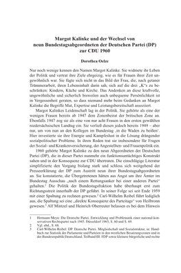 Margot Kalinke Und Der Wechsel Von Neun Bundestagsabgeordneten Der Deutschen Partei (DP) Zur CDU 1960
