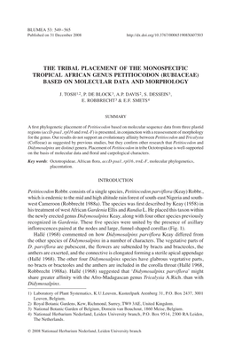 Rubiaceae) Based on Molecular Data and Morphology