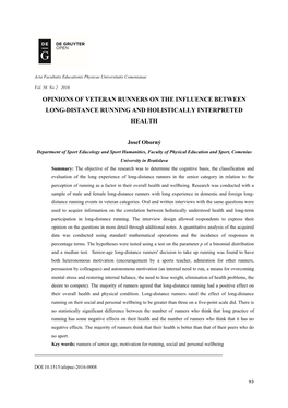 Opinions of Veteran Runners on the Influence Between Long-Distance Running and Holistically Interpreted Health