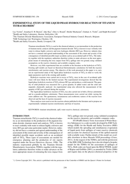 Experimental Study of the Liquid Phase Hydrolysis Reaction of Titanium Tetrachloride†