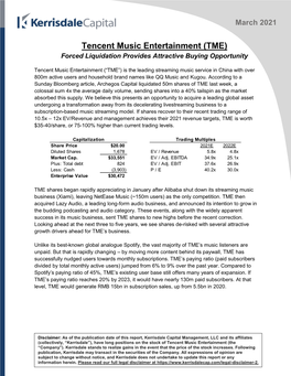 Tencent Music Entertainment (TME) Forced Liquidation Provides Attractive Buying Opportunity