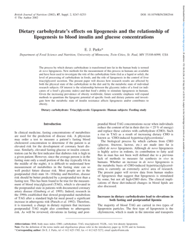 Dietary Carbohydrate's Effects on Lipogenesis and the Relationship Of