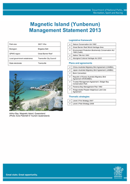 Magnetic Island (Yunbenun) Management Statement 2013